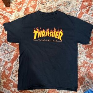 Vintage Thrasher Black Tee with Orange Flame Design